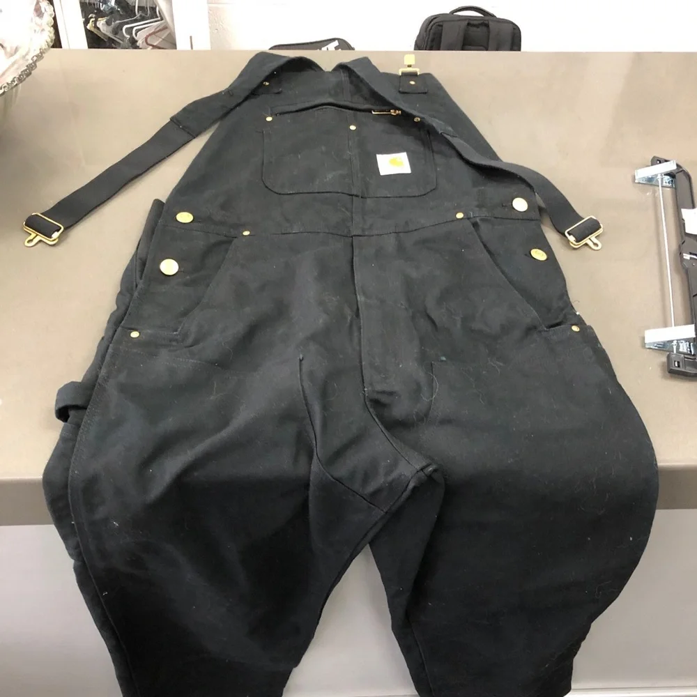 Carhartt Black Canvas Bib Overalls with Brass Hardware